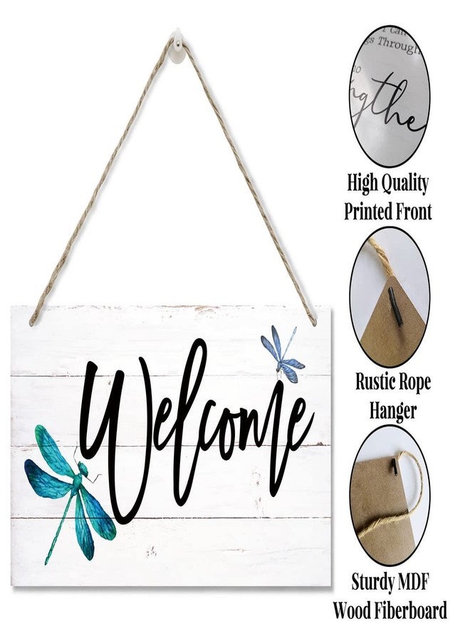 EDCTO Welcome Decor Sign, Hanging Wood Sign Home Decorative, Printed Wood Wall Art Sign, Dragonfly Welcome Sign, Outdoor Indoor Decor Sign, Country Home Decor, Front Door Decor for Farmhouse Porch 12*6inch - Image 3